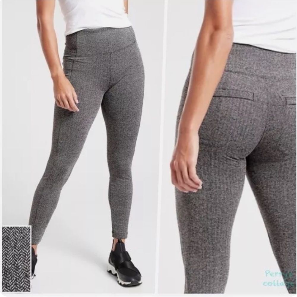 Athleta Delancey Herringbone Tight Leggings, Black/Abalone Grey Small